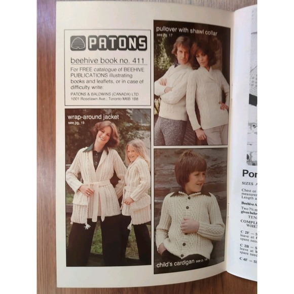 Patons Beehive 411 The Aran Look Vintage Knit Patterns Cardigan Poncho Scarf Etc - Picture 3 of 7